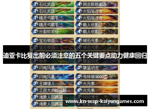 迪亚卡比复出前必须注意的五个关键要点助力健康回归